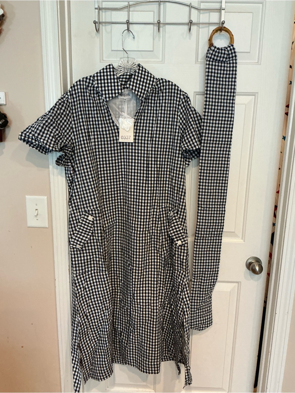 Black and White Gingham Midi Shirt Dress with Sash